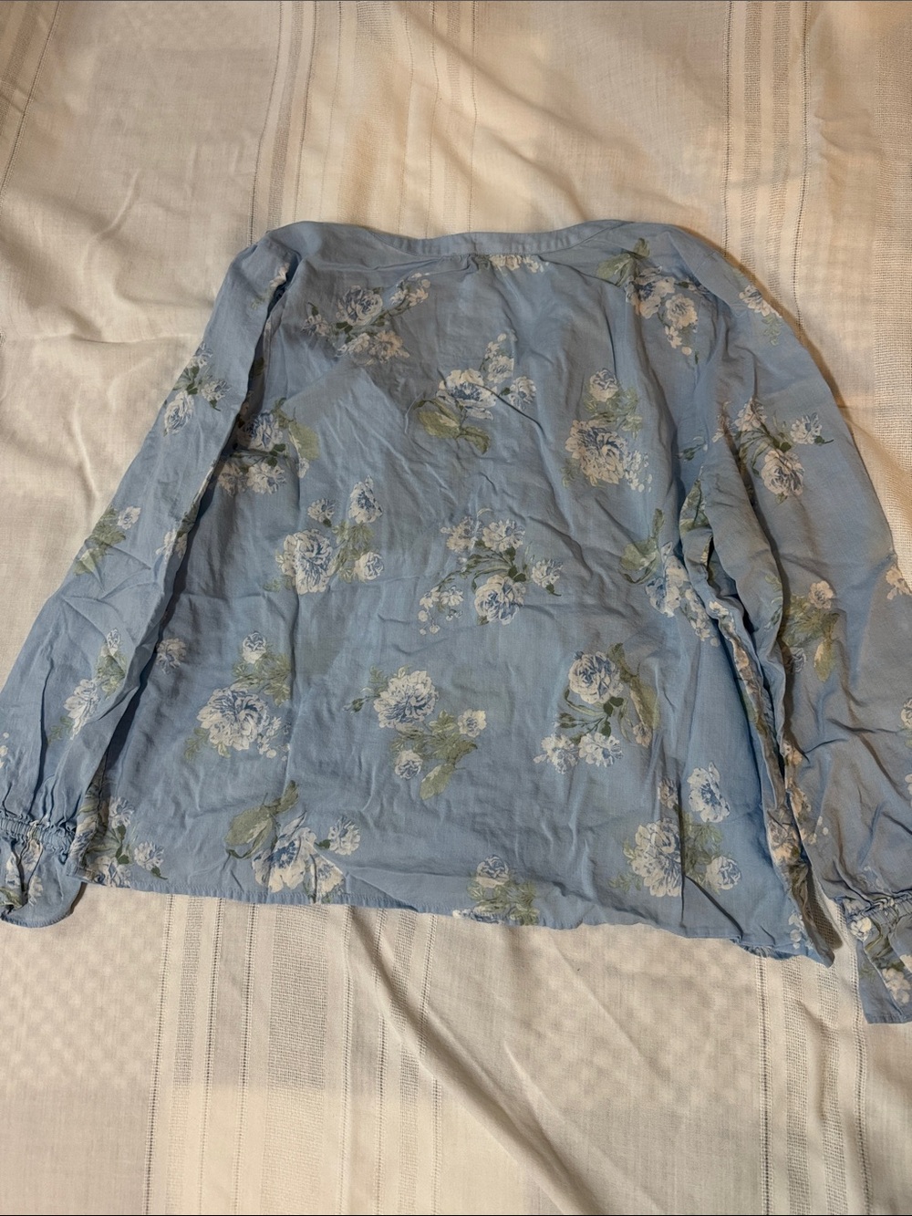 LOFT Light Blue Floral Tie-Front Blouse - Picture 2 of 4